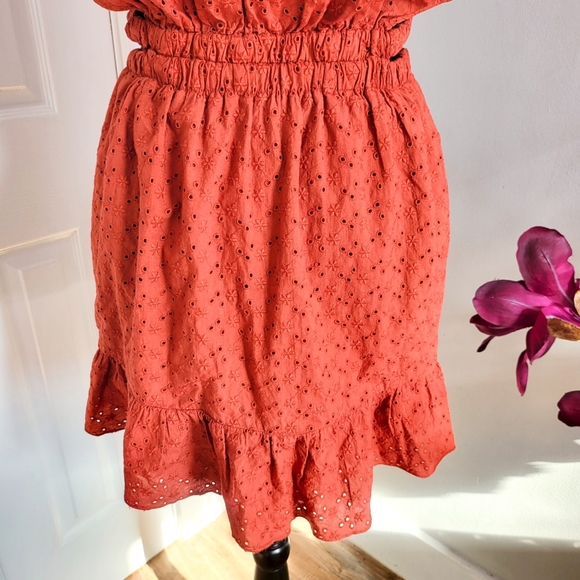 ZARA OPENWORK EMBROIDERED TERRACOTTA DRESS - Picture 13 of 16